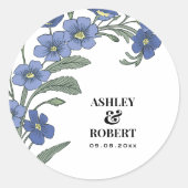 Periwinkle Blue Modern Floral Wedding Ronde Sticker (Voorkant)
