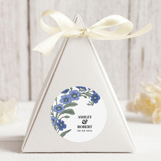 Periwinkle Blue Modern Floral Wedding Ronde Sticker