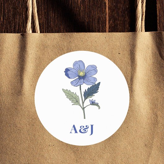 Periwinkle Blue Modern Floral Wedding Ronde Sticker