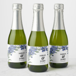 Periwinkle Blue Modern Floral Wedding Sparkling Wijnetiket
