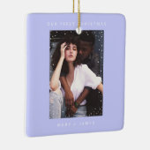 Periwinkle Blue Modern Merry and Married Photo Keramisch Ornament (Rechts)