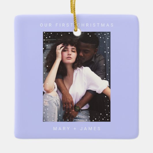 Periwinkle Blue Modern Merry and Married Photo Keramisch Ornament (Voorkant)
