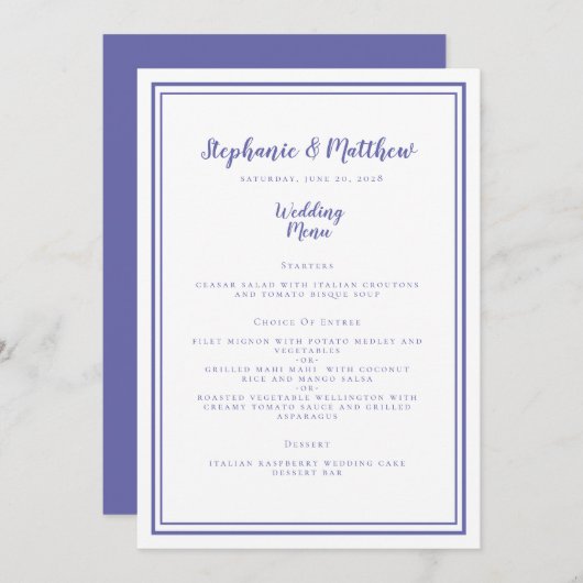 Periwinkle Blue Modern Simple Wedding Framed Chic Menu (Voorkant / Achterkant)