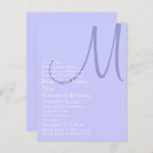 Periwinkle Blue Monogram Weddenschap Uitnodiging Briefkaart (Voorkant / Achterkant)