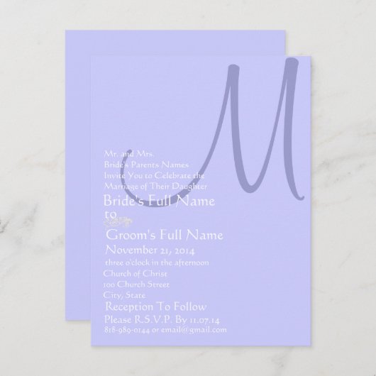 Periwinkle Blue Monogram Weddenschap Uitnodiging Briefkaart (Voorkant / Achterkant)