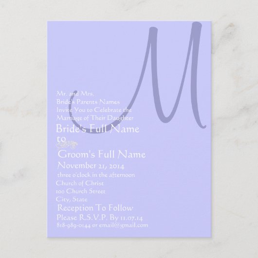 Periwinkle Blue Monogram Weddenschap Uitnodiging Briefkaart (Voorkant)
