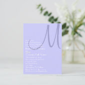 Periwinkle Blue Monogram Weddenschap Uitnodiging Briefkaart (Staand voorkant)