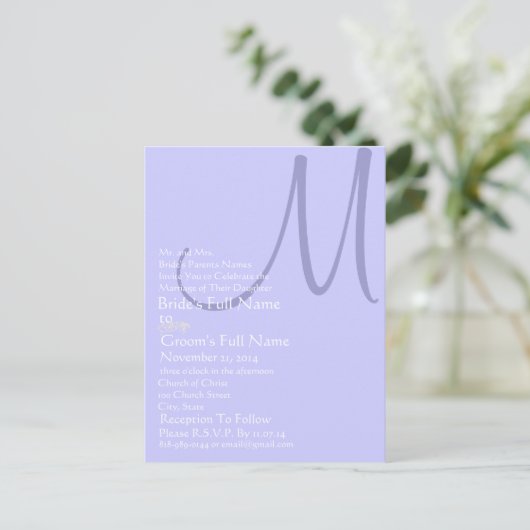 Periwinkle Blue Monogram Weddenschap Uitnodiging Briefkaart (Staand voorkant)
