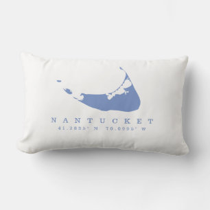 Periwinkle Blue Nantucket kaart met coördinaten Kussen