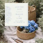 Periwinkle Blue Peony Line Art Wedding Save Date Magneet<br><div class="desc">Blue Peonies Wedding Save the Date.  Formal Invitation to Follow on the back.  Simple.  Modern.  Periwinkle blue peonies line art.  Blue Wedding.  Periwinkle Wedding.  Magnet.</div>