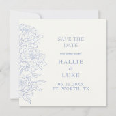 Periwinkle Blue Peony Wedding Square Save Date Kaart (Voorkant)