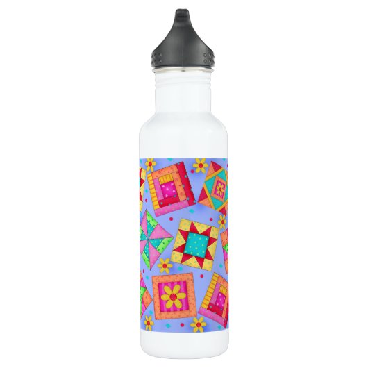 Periwinkle Blue Quilt Block Art Waterfles (Rechts)