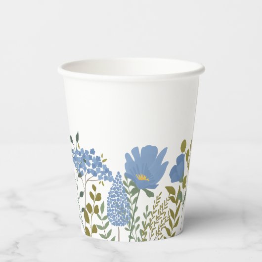 Periwinkle Blue Spring Floral Wedding Specialized Papieren Bekers (Achterkant)