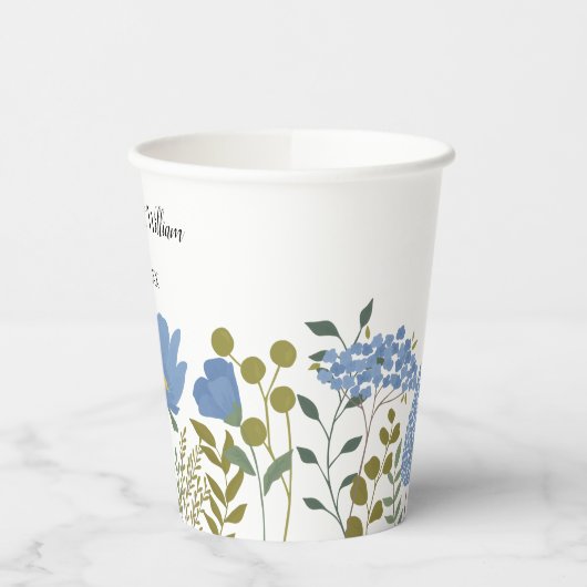 Periwinkle Blue Spring Floral Wedding Specialized Papieren Bekers (Links)