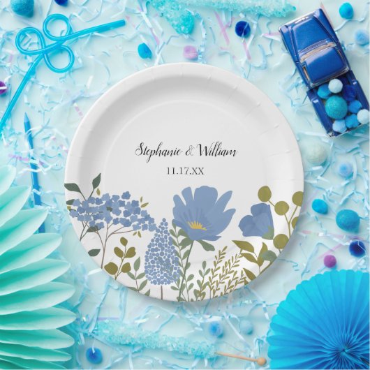 Periwinkle Blue Spring Floral Wedding Specialized Papieren Bordje (Feest)