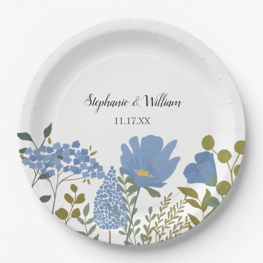Periwinkle Blue Spring Floral Wedding Specialized Papieren Bordje (Voorkant)