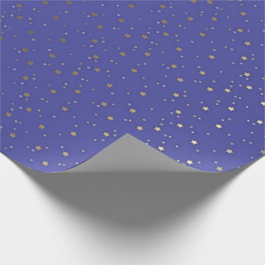 Periwinkle Blue Tiny Golden Stars Wrap Papier (Hoek)