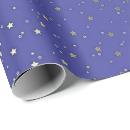 Periwinkle Blue Tiny Golden Stars Wrap Papier (Rol Hoek)