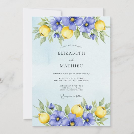 Periwinkle Blue Vibrant Citrus Wedding Kaart (Voorkant)
