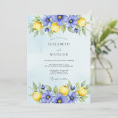 Periwinkle Blue Vibrant Citrus Wedding Kaart (Staand voorkant)