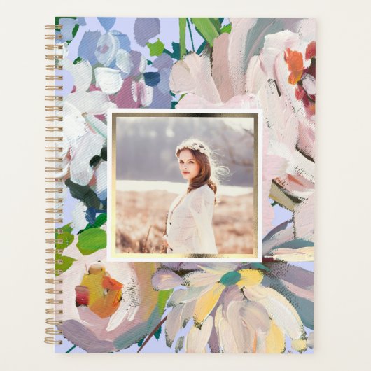  Periwinkle Blue Waterverf Floral Foto Planner (Voorkant)