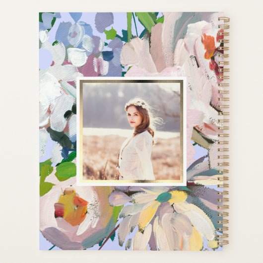  Periwinkle Blue Waterverf Floral Foto Planner (Achterkant)