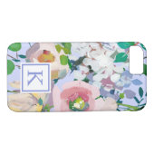 Periwinkle Blue Waterverf Floral Monogram Case-Mate iPhone Case (Achterkant (Horizontaal))
