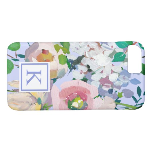  Periwinkle Blue Waterverf Floral Monogram Case-Mate iPhone Case (Achterkant (Horizontaal))