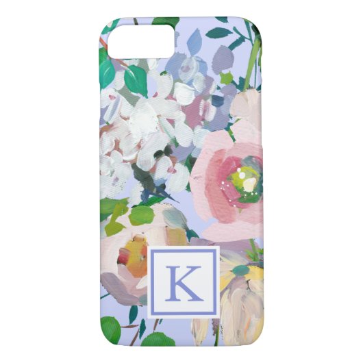 Periwinkle Blue Waterverf Floral Monogram Case-Mate iPhone Case (Achterkant)