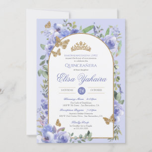 Periwinkle Blue Waterverf Golden Butterfly Quince Kaart
