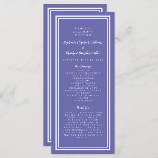 Periwinkle Blue Wedding Service Ceremony Modern Programmakaart (Voorkant / Achterkant)