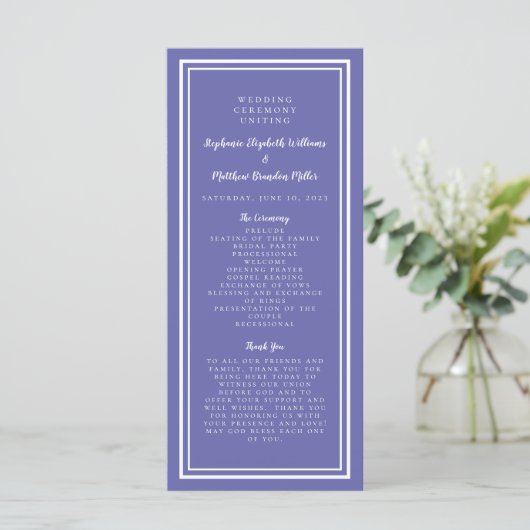 Periwinkle Blue Wedding Service Ceremony Modern Programmakaart (Staand voorkant)