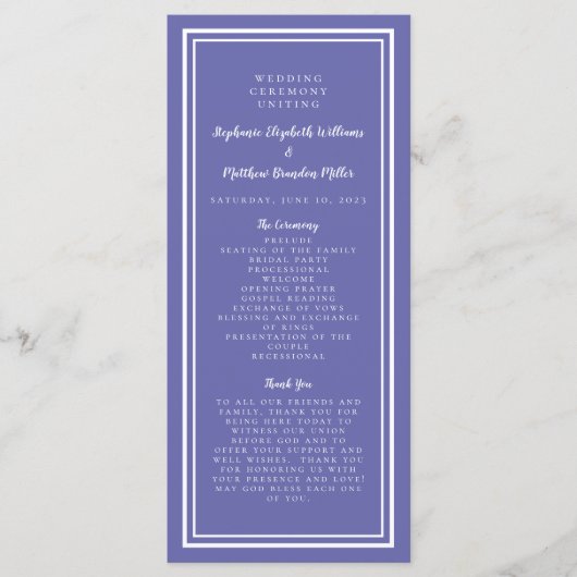 Periwinkle Blue Wedding Service Ceremony Modern Programmakaart (Voorkant)