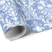 Periwinkle Blue White Floral Swirl Damask 2 Cadeaupapier (Rol Hoek)