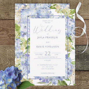 Periwinkle Blue White Hydrangea Flowers Invitation Kaart