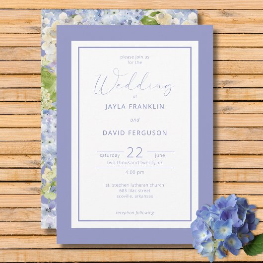 Periwinkle Blue White Hydrangea Flowers Invitation Kaart