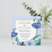 Periwinkle Blue White Waterverf Floral Poppy Leaf Kaart (Staand voorkant)