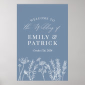 Periwinkle Blue Wildflower Wedding Welkomstbord Poster (Voorkant)