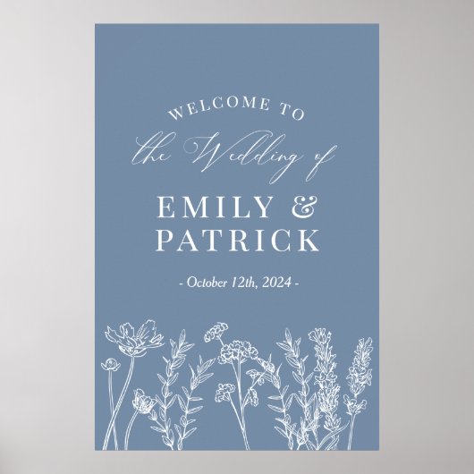 Periwinkle Blue Wildflower Wedding Welkomstbord Poster (Voorkant)