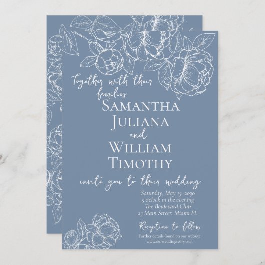 Periwinkle Botanical Floral Elegant Modern Wedding Kaart (Voorkant / Achterkant)