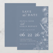 Periwinkle Botanical Minimal Wedding Save the Date (Voorkant / Achterkant)