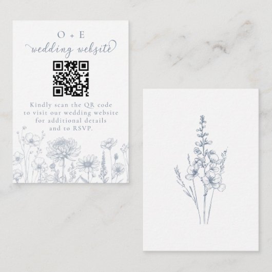 Periwinkle Botanical Wedding Website QR Code  Informatiekaartje (Voorkant / Achterkant)