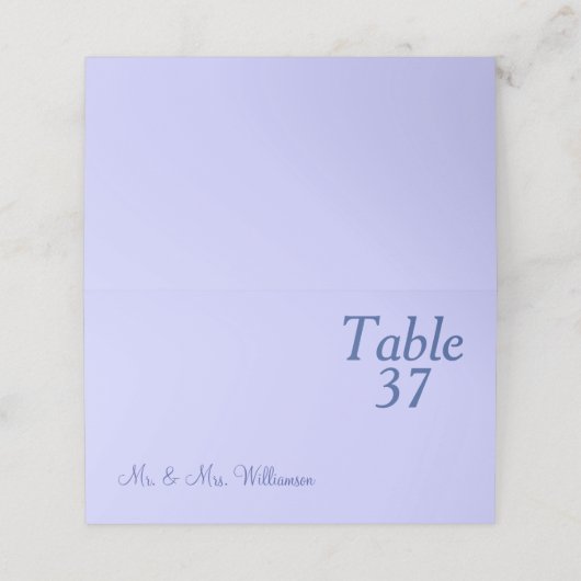 Periwinkle Bruiloft RSVP Tafelnummer Plaatskaartje (Buitenkant ongevouwen)