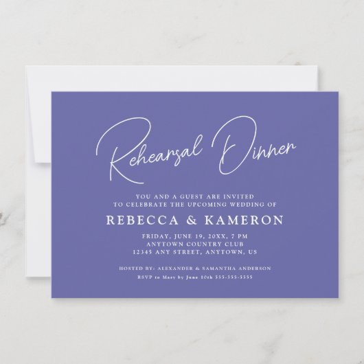 Periwinkle Budget Script Rehearsal Dinner Kaart (Voorkant)