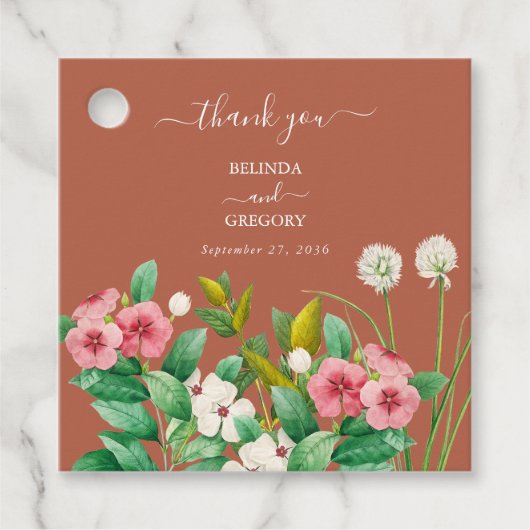 Periwinkle Burnt Oranje Terracotta Wedding Bedankjes Labels (Voorkant)