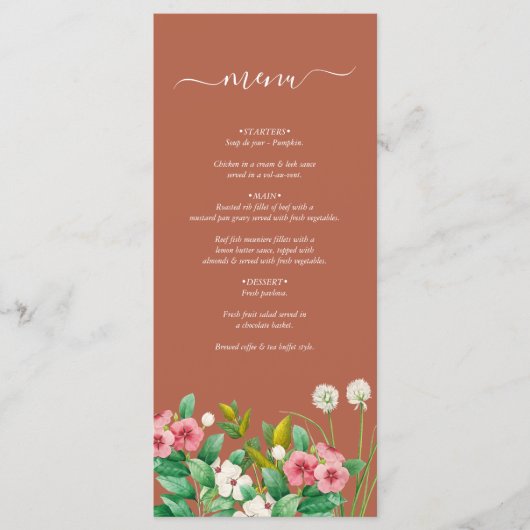 Periwinkle Burnt Oranje Terracotta Wedding Menu (Voorkant)