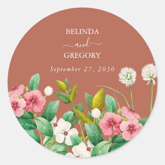Periwinkle Burnt Oranje Terracotta Wedding Ronde Sticker (Voorkant)