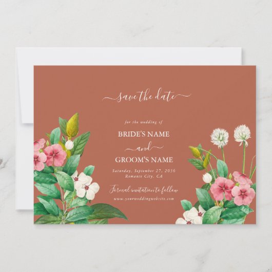 Periwinkle Burnt Oranje Terracotta Wedding Save The Date (Voorkant)