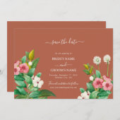 Periwinkle Burnt Oranje Terracotta Wedding Save The Date (Voorkant / Achterkant)