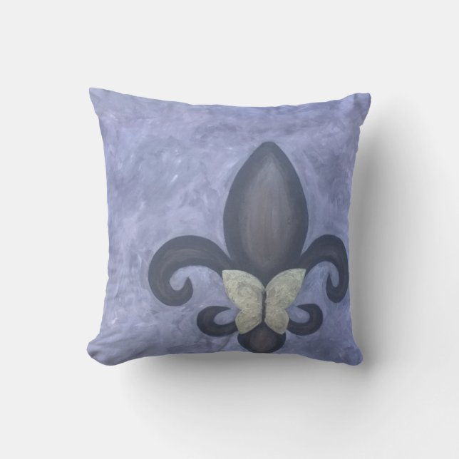 Periwinkle Butterfleur | Fleur de Lis Butterfly Buitenkussen (Voorkant)